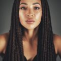medium box braids: brown hair