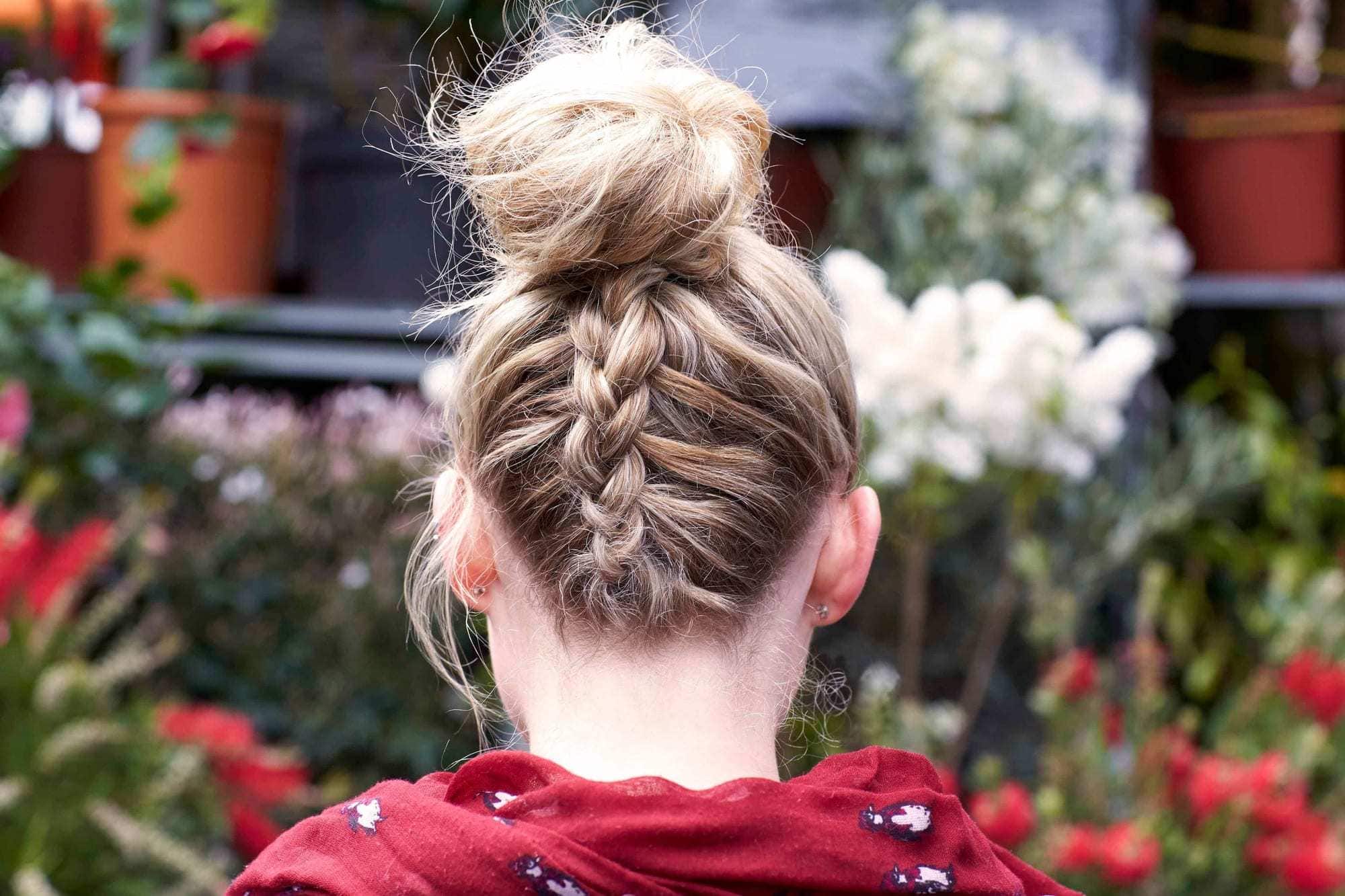 under braid hairstyles messy under braid and messy top knot