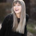 grey ombre hair long straight bangs