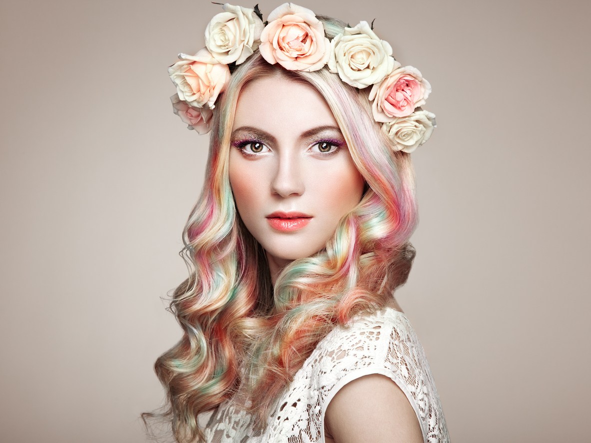 long hair with highlights pastel