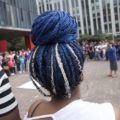 afro braids: blue and white braids