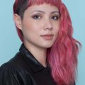 female undercut long hair pink bangs