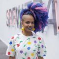 female undercut long hair purple blue
