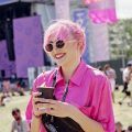 festival hair ideas pink bun bangs