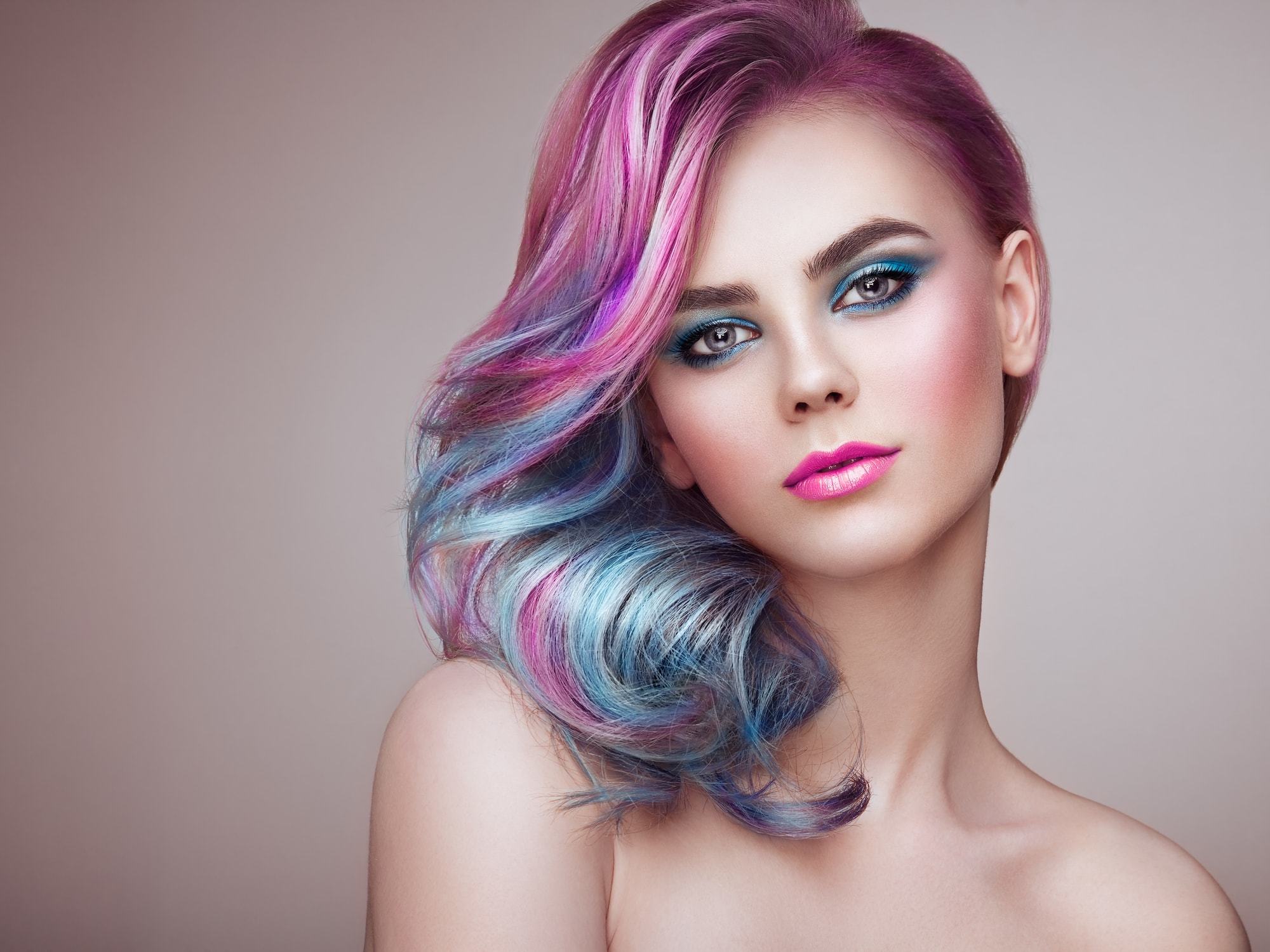 tie dye hair purple blue curling
