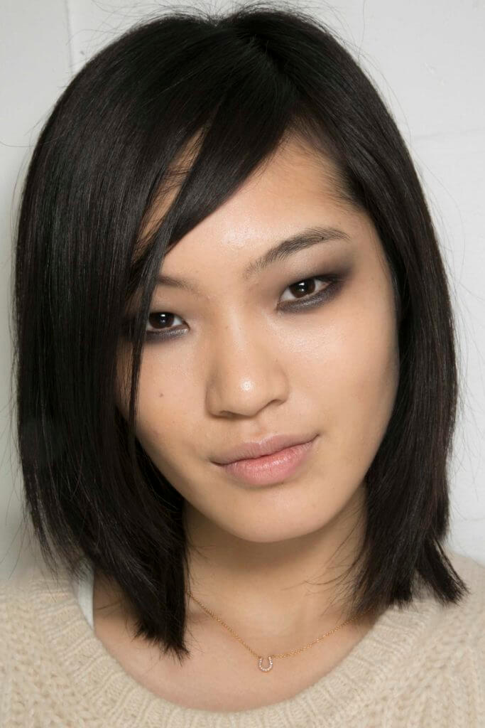 Asian lob and side fringe hairstyles for round faces