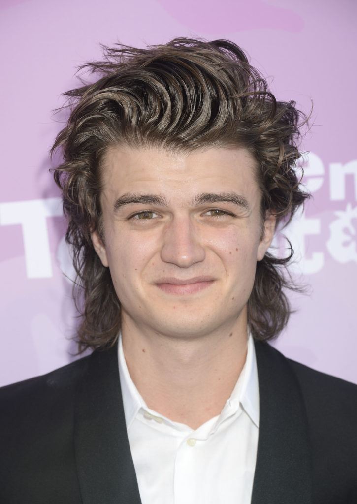 Joe Keery ultra long quiff hairstyle