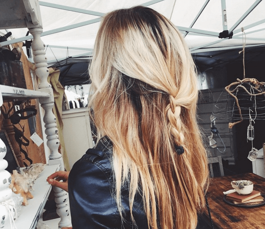 loose half-up, half-down plait