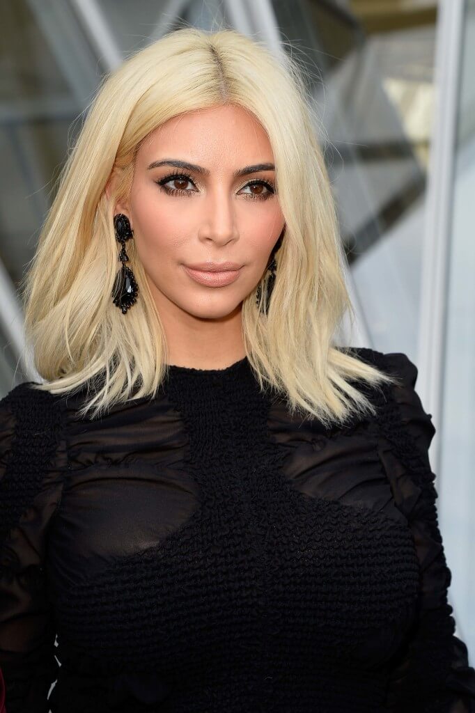front view of Bleach blonde hair on Kim Kardashian West