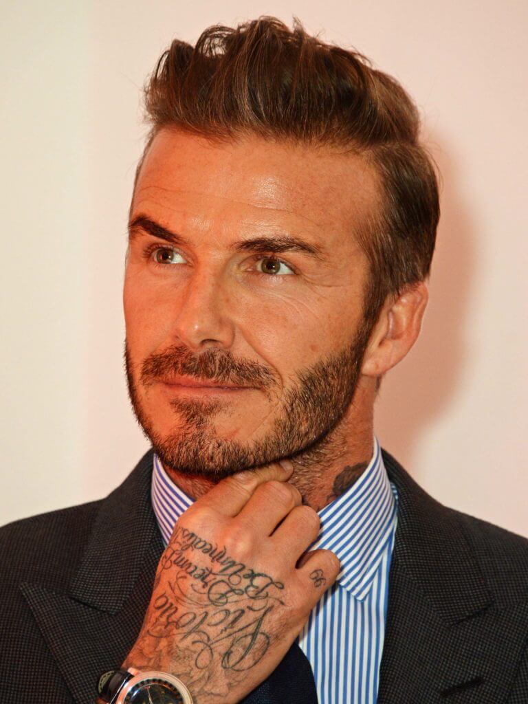 David beckham with a quiff hairstyle wearing a suit