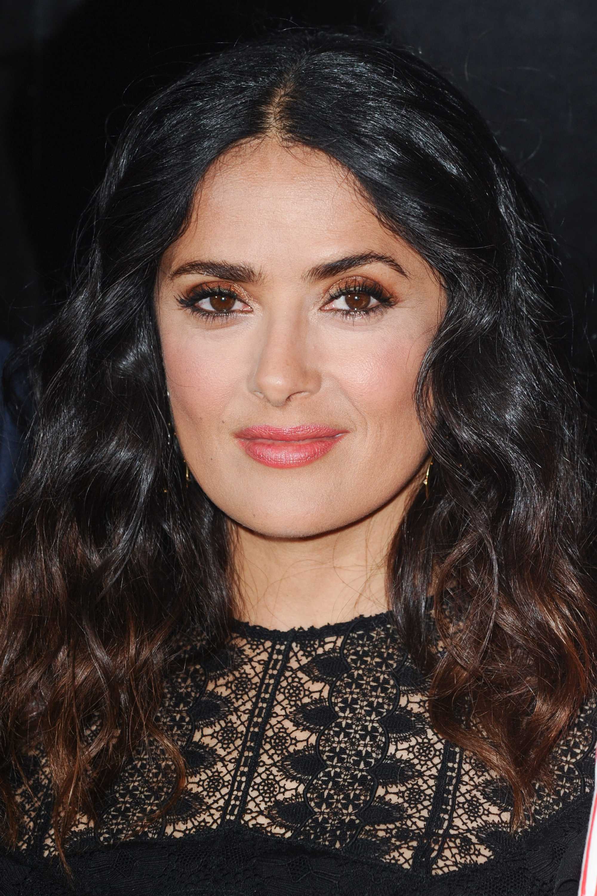 salma hayek with dark brown ombre hair