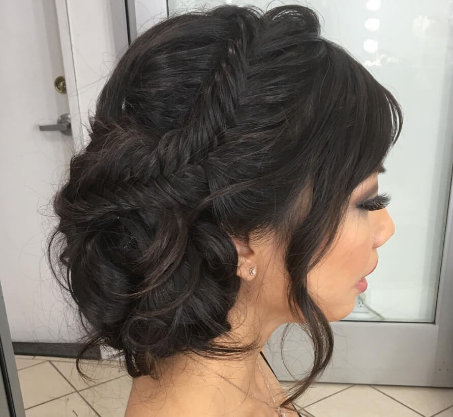 asian bridal hairstyles fishtail braid side bun