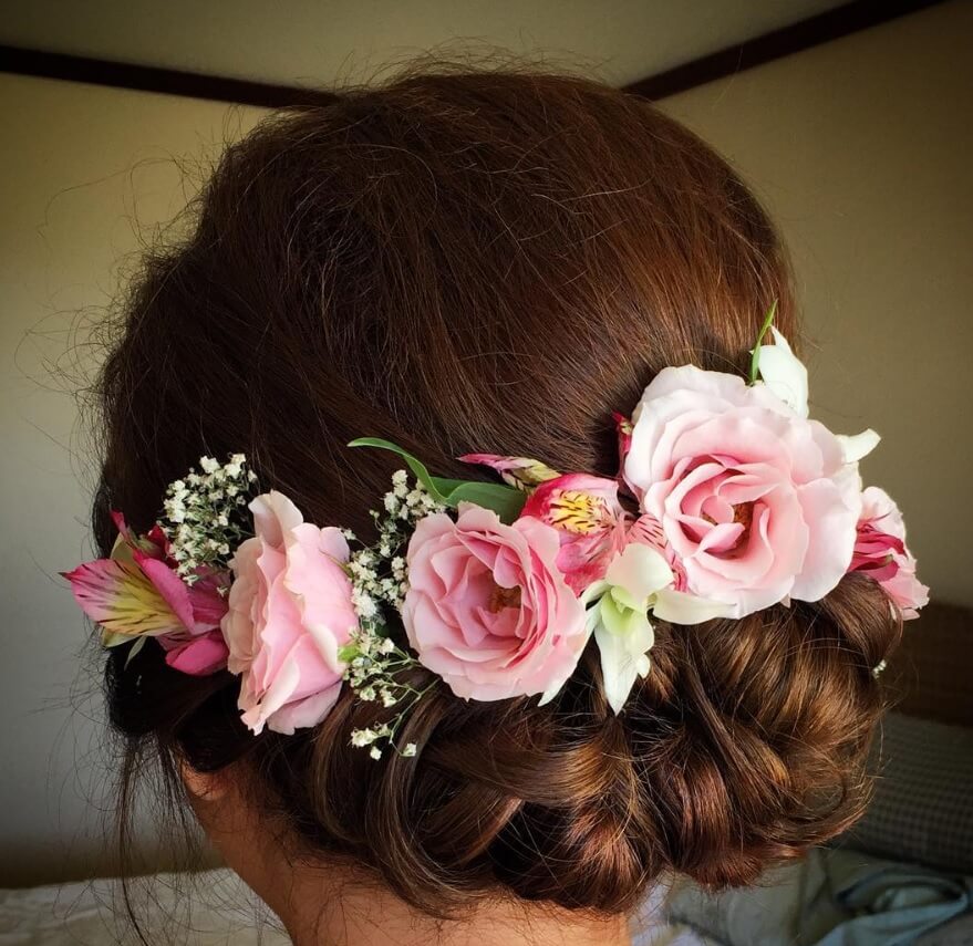 messy floral chignon asian bridal hairstyles