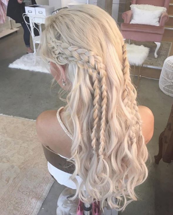 Khaleesi hair - braided hairstyles - long light blonde braided style with curls at the bottom
