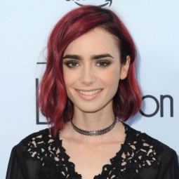 Lily Collins red hair bob