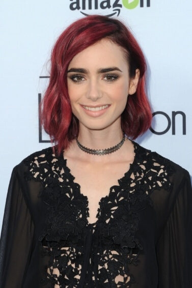 Lily Collins red hair bob