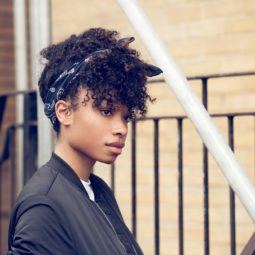 Curly hair ideas: curly afro hair updo with scarf