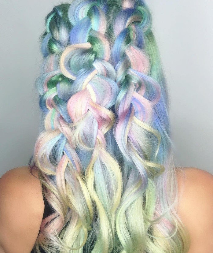 waterfall plaits: braided hairstyle Instagram pastel hair