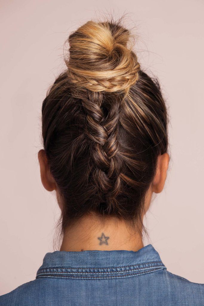 braided top knot bun - the final look from the back