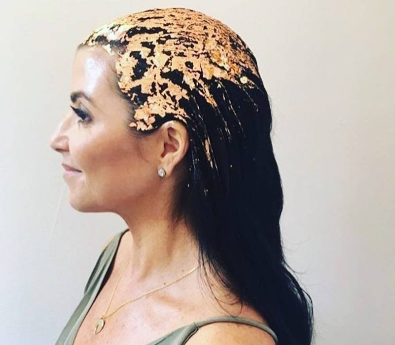 woman with gold leaf hair foiled hair on instagram