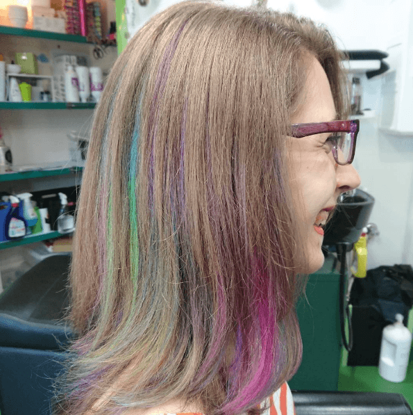Rainbow hair dye: Concealed rainbow hair