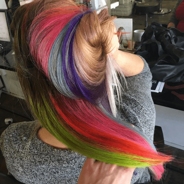 Rainbow hair dye: half up rainbow hairstyle