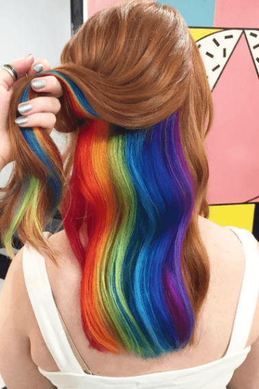 Rainbow hair dye: hidden rainbow hair dye final look