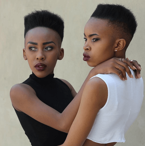 Two women with Grace Jones-inspired hair