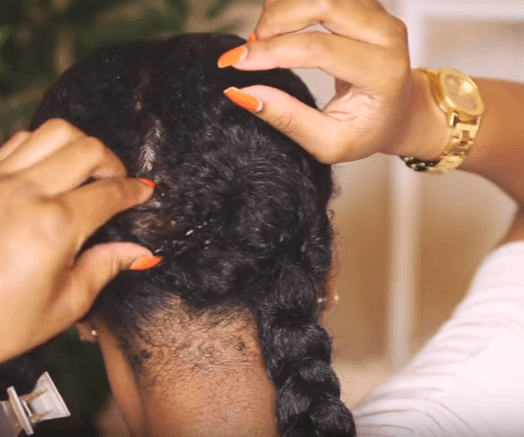 goddess braid halo: pin real hair at the back