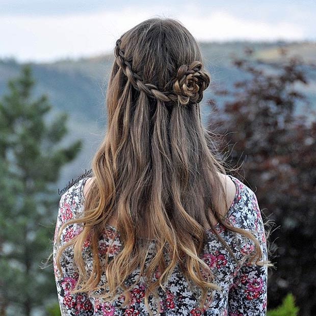 half-up half-down wedding hairstyles: rosette