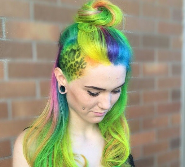 neon coloured hair undercut women