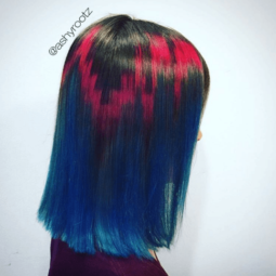 Pixel hair trend: All Things Hair - IMAGE - dark hair with bright blue and red pixel design