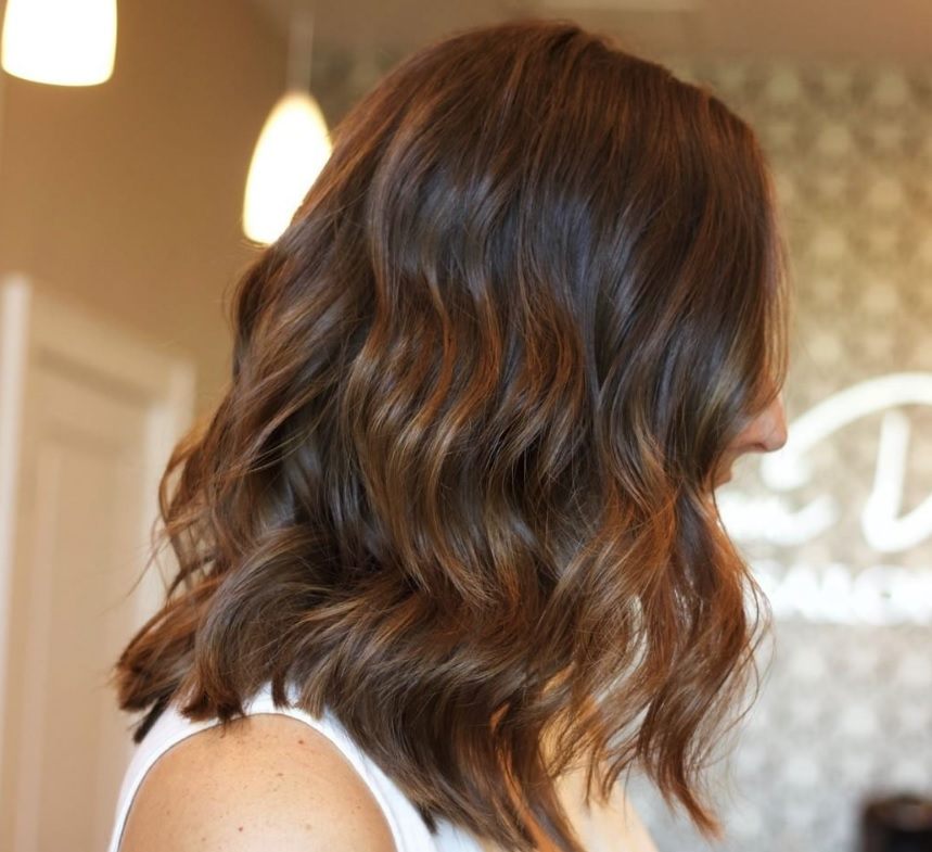 Short trendy hairstyles: Wavy brown long bob lob