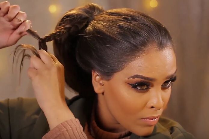 messy bun with braid step by step: All Things Hair - IMAGE - N1kk1sSecr3t hair tutorial beauty vlogger long brown hair bun braid