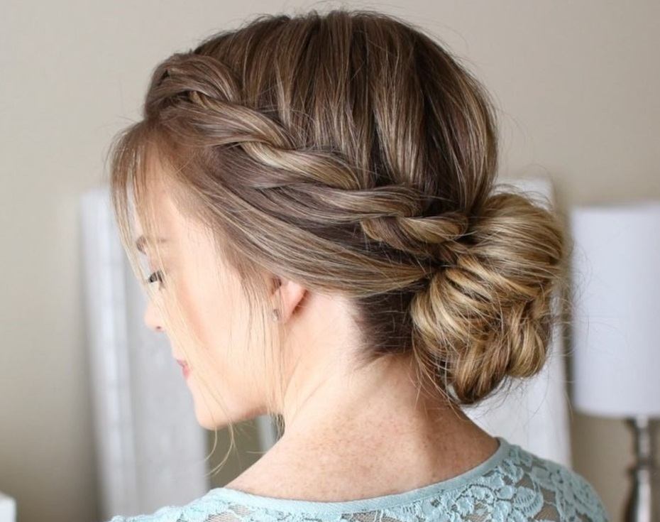 Updos for long hair: missysue with rope braided low bun hairstyle.