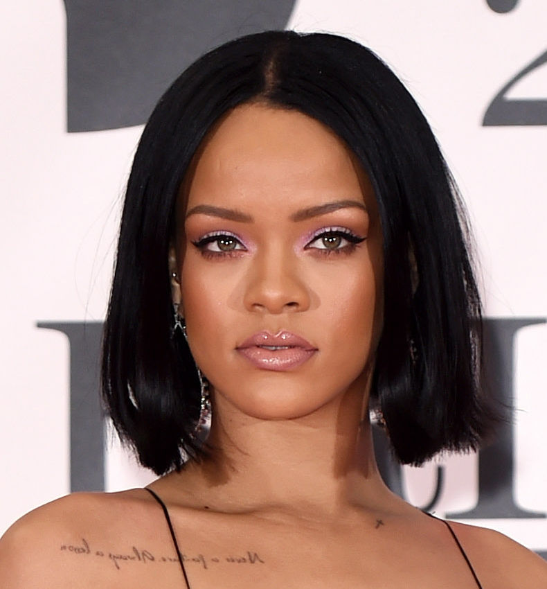 Rihanna with a dark brown bob