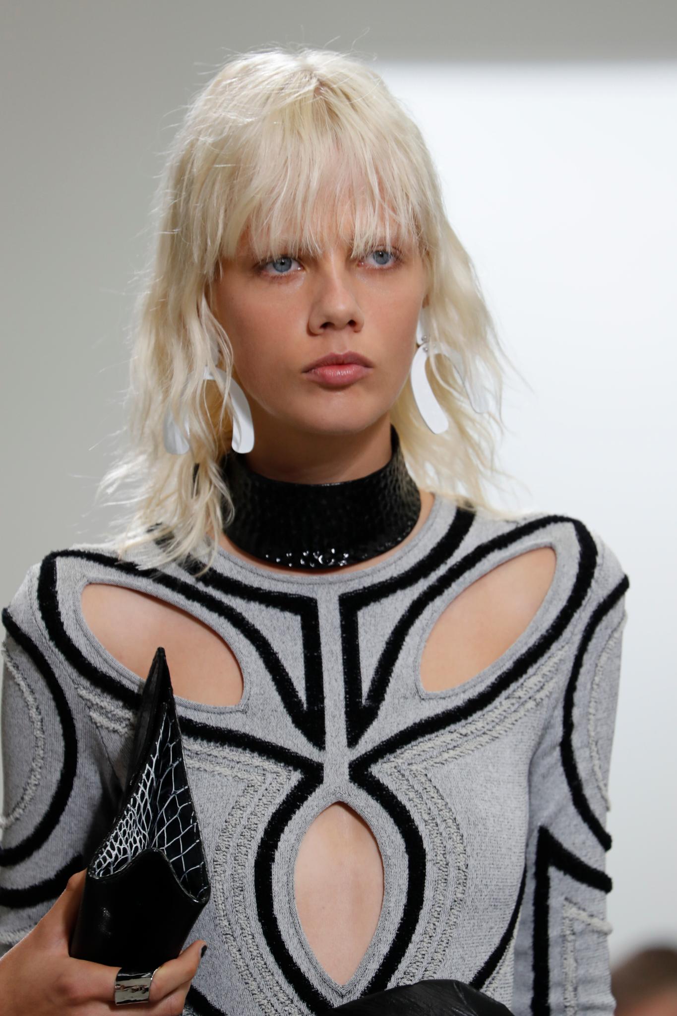 Model with wavy blonde shag hairstyle from SS17 Proenza Schouler