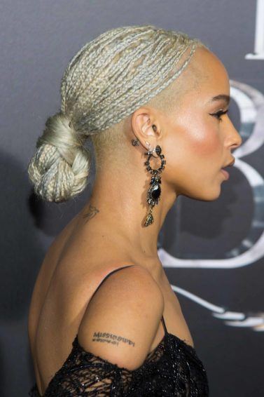 Fantastic Beasts and Where to Find Them: All Things Hair - IMAGE - Zoe Kravitz long blonde braids low bun updo