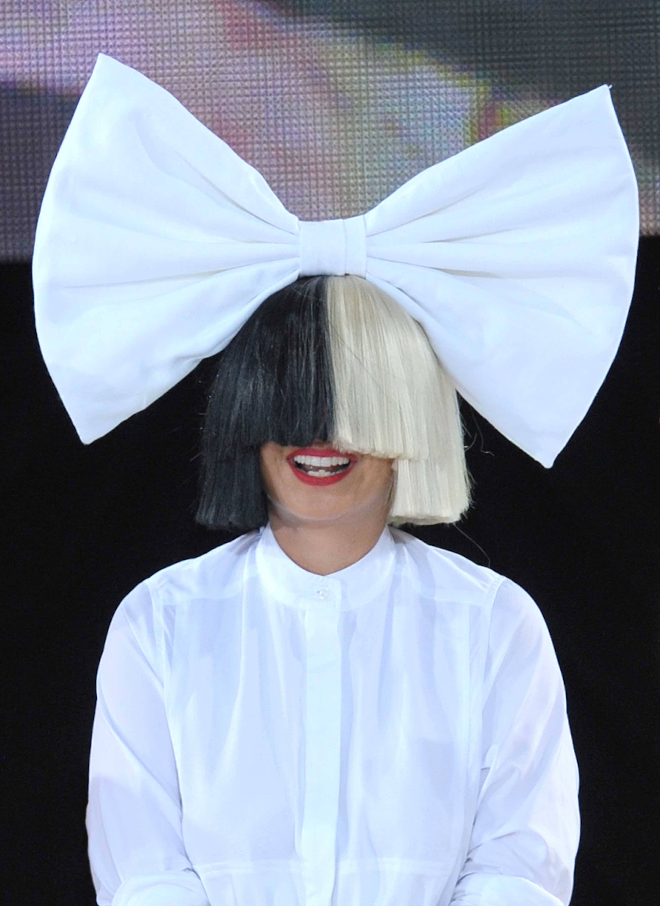 hair accessories 2016: All Things Hair - IMAGE - celebrity hairstyles Sia black blonde hair two tone fringe