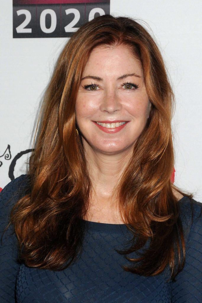 Dana Delany on the red carpet with her long auburn hair in a blowout style
