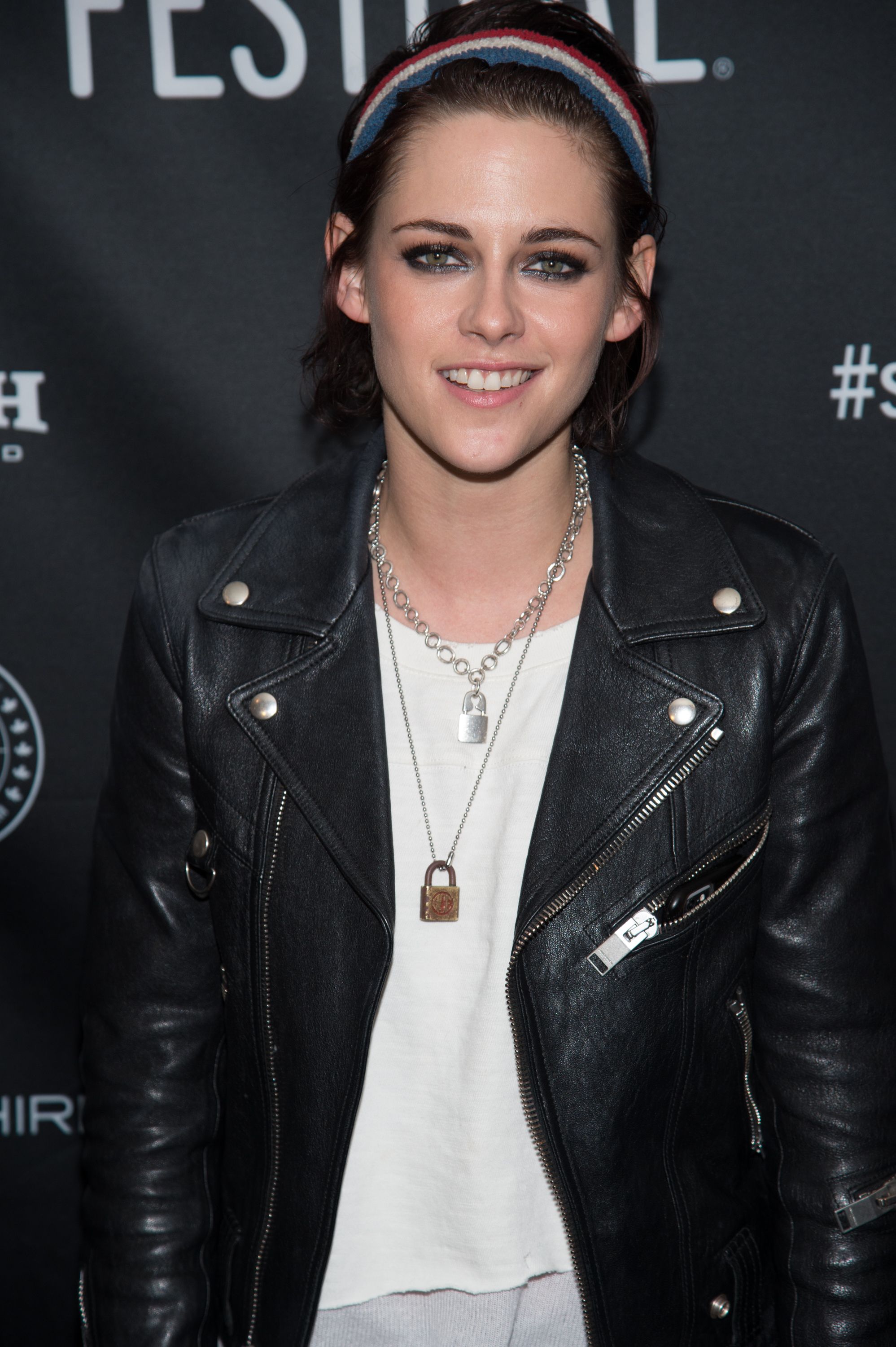 Kristen Stewart wearing a sweatband headband hairstyle