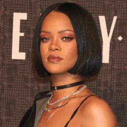 Rihanna with short blunt bob wearing all black at pumpa fenty launch