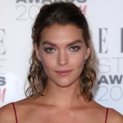 Arizona Muse at the elle style awards in a silk pink slip dress with tousled wavy hair
