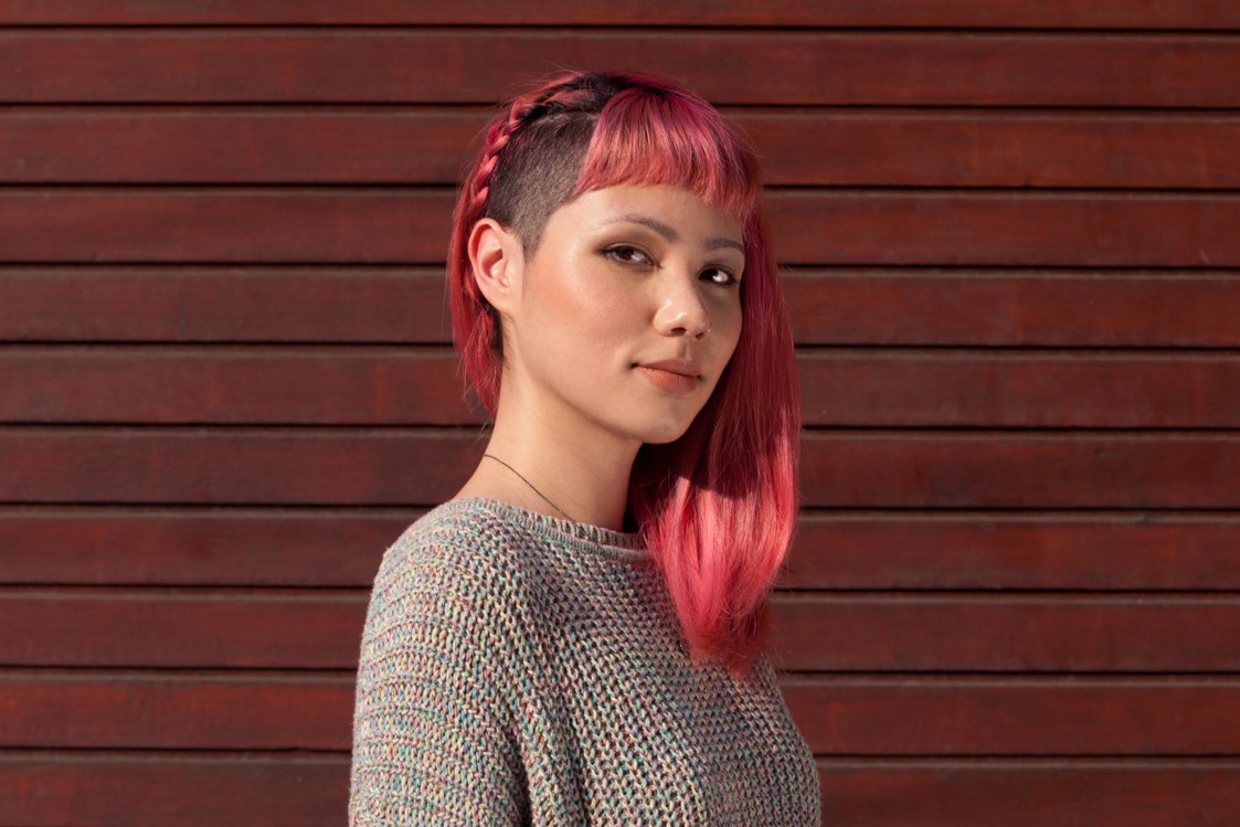 medium length long pink hair undercut