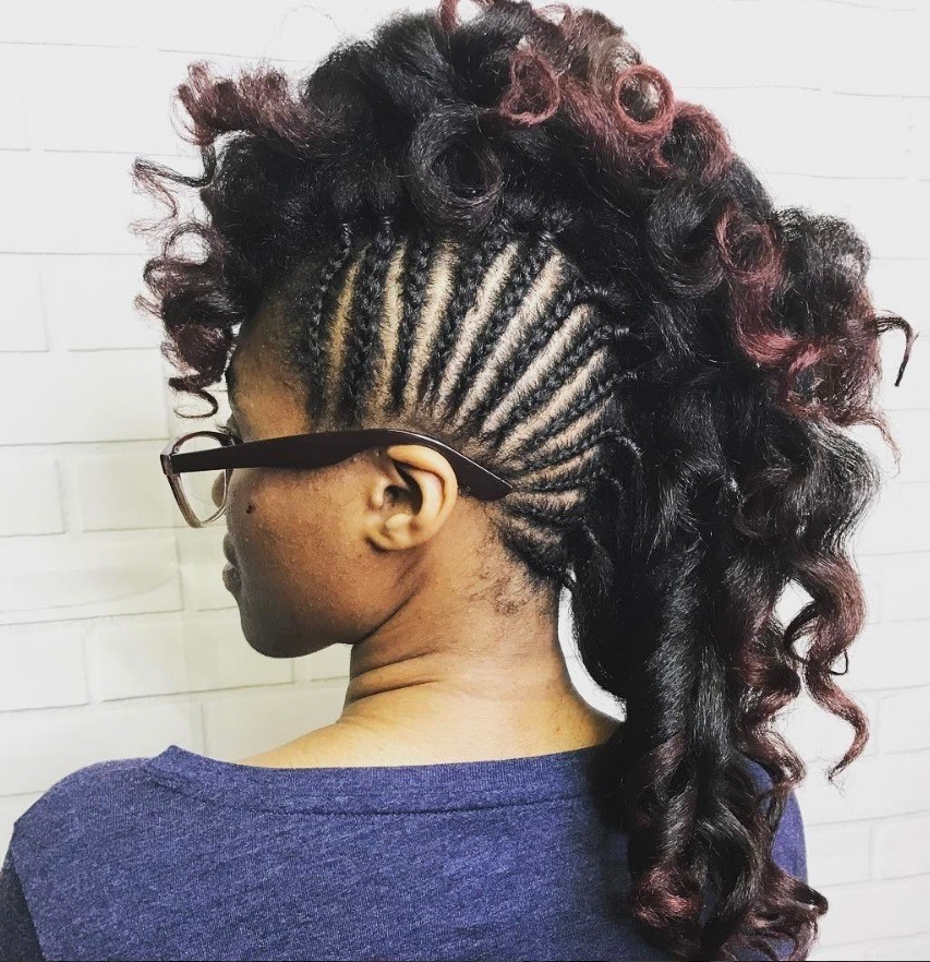 black woman with cornrow mohawk hairstyle