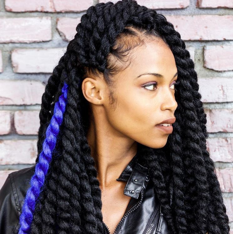twist braid hairstyle pictures: Havana twists with blue accent - Instagram