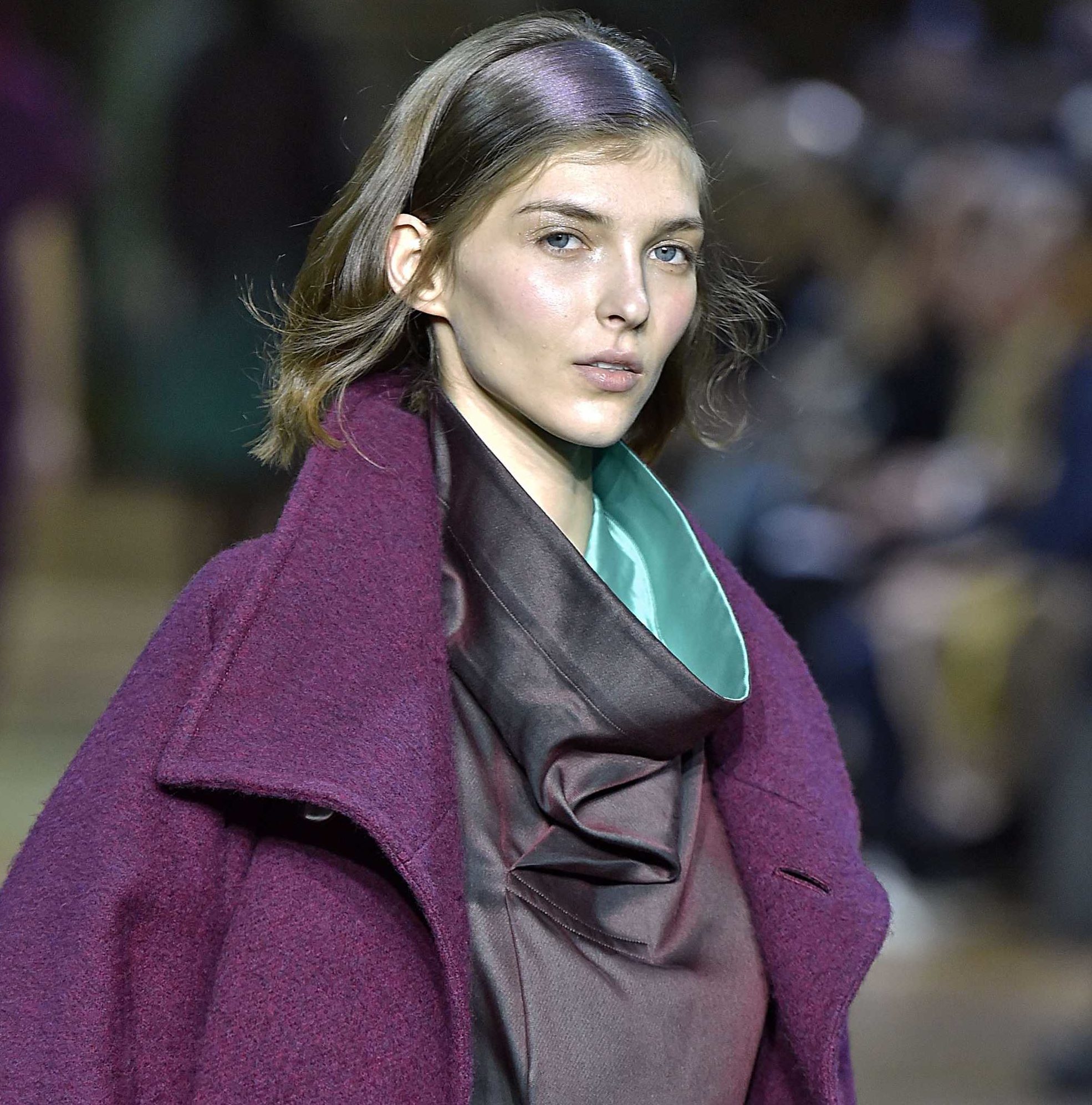 model with neon lights inspired hair on issey miyake runway paris fashion week