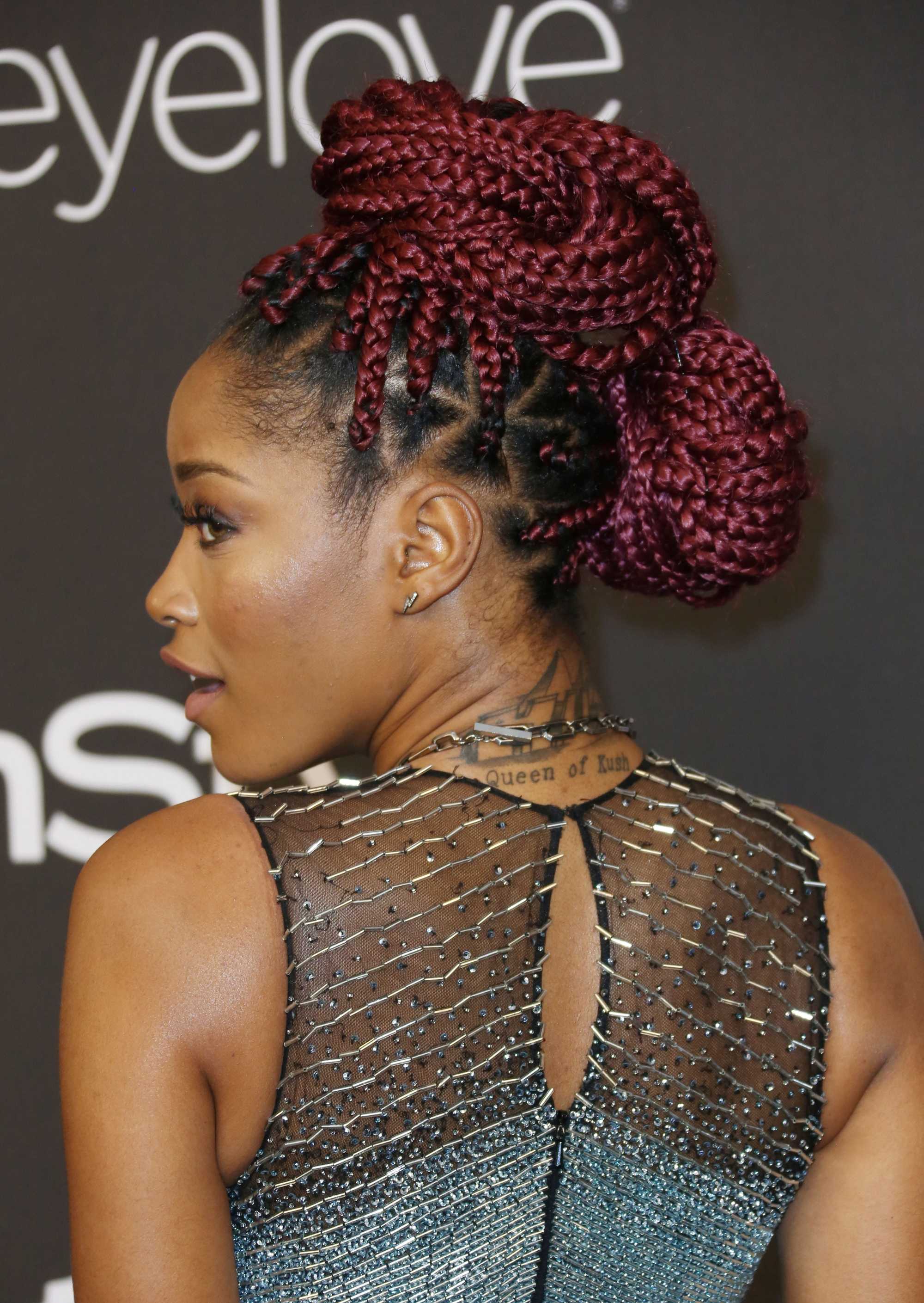 poetic justice hairstyles: keke palmer with red boxer braids in an updo