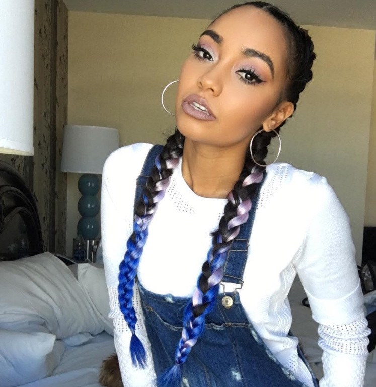 little mix leigh anne pinnock with colourful pigtails look in denim