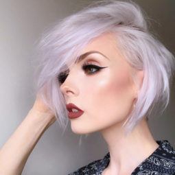 beautsoup with silver scene hair styled into a short bob cut